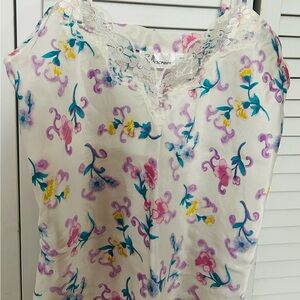 Vintage Floral Lace Trim Camisole Silk Top